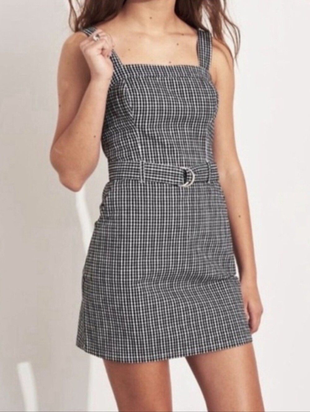 Hollister Black & White Gingham Square-Neck Mini Dress